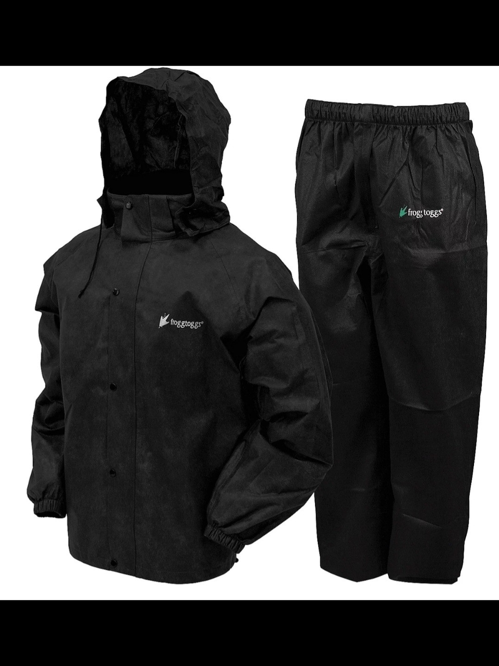 Frogg Toggs Dri2Pore Black Hooded Outdoor Jacket & Pants Set, Size M
